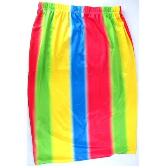 SALE! Striped Rainbow Cut Outs Yellow Red Long Skirt - Picture 2 of 3